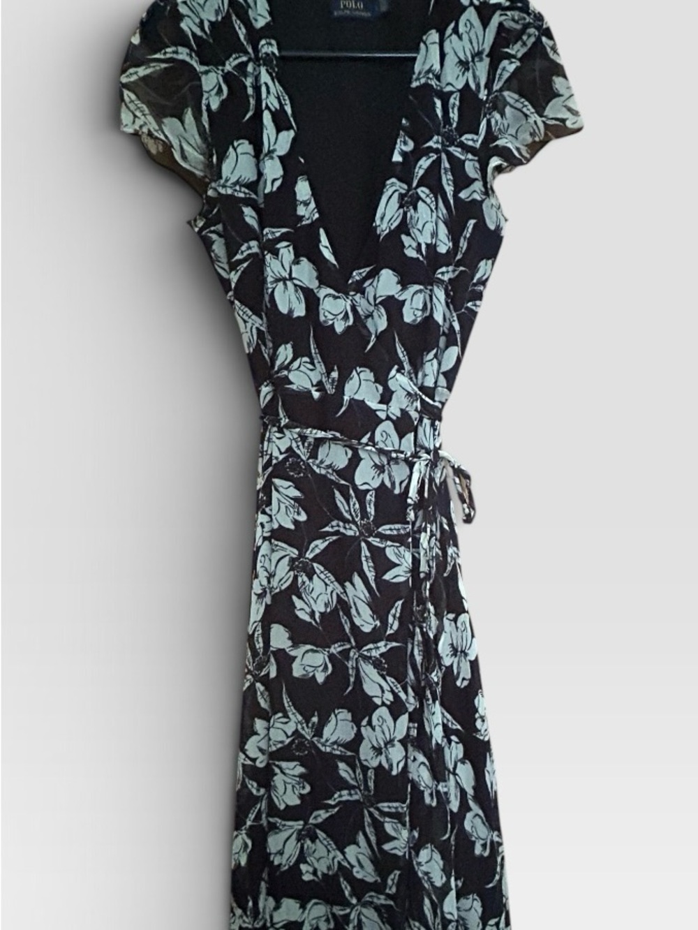 Polo Ralph Lauren Floral Wrap Midi Maxi Dress Black Ivory Size 6 - Picture 2 of 6